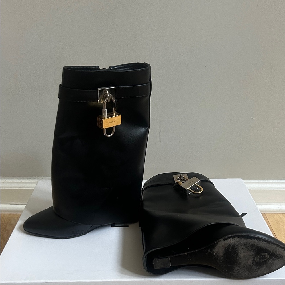 Givenchy Black Leather Boots with Gold Hardware